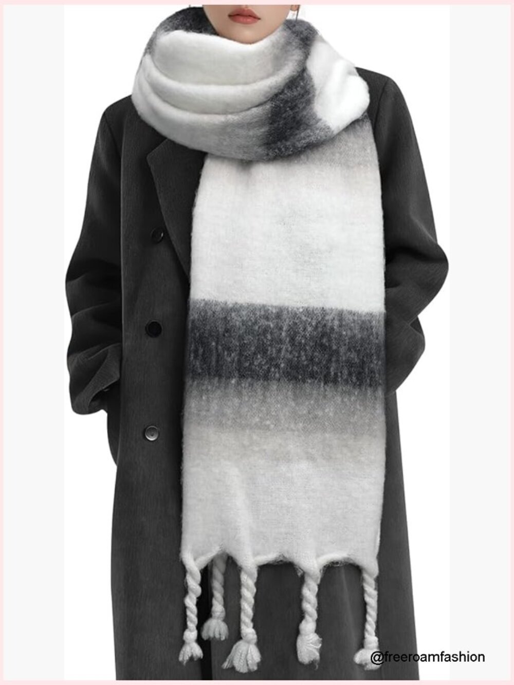 Large Chunky Plaid Scarf Cashmere Feel Blanket Wrap Tassel